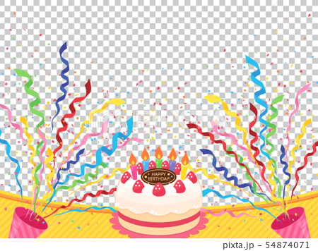 誕生日ケーキと豪華なクラッカーのフレームのイラスト素材