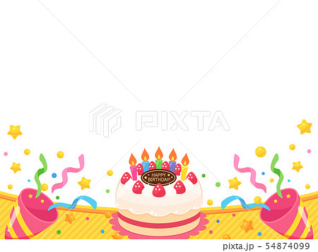 誕生日ケーキと可愛いクラッカーのフレームのイラスト素材