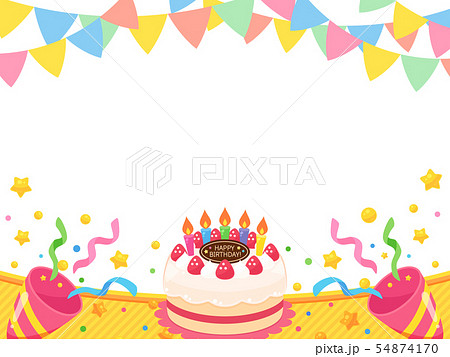 誕生日ケーキ クラッカー ガーランド フレームのイラスト素材 54874170 Pixta
