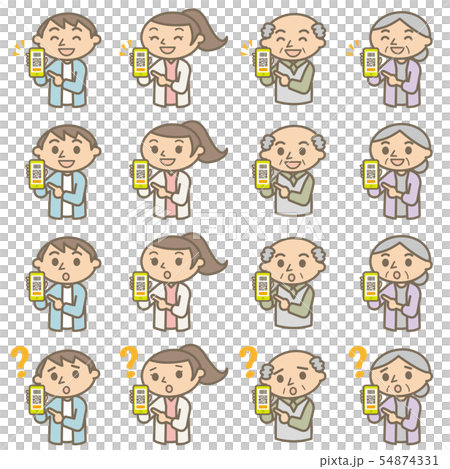 ペイ QR決済 老若男女の上半身セット ペイ QR決済 老若男女の上半身セット 54874331