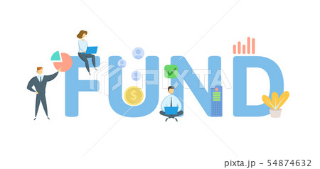 FUND. Concept with people, letters and icons. Flat vector illustration. Isolated on white background 54874632