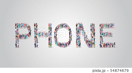 people crowd gathering in shape of phone word different occupation employees mix race workers group people crowd gathering in shape of phone word different occupation employees mix race workers group 54874679