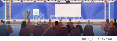 businesspeople at business meeting with businessman talking from tribune modern conference hall with businesspeople at business meeting with businessman talking from tribune modern conference hall with 54874681