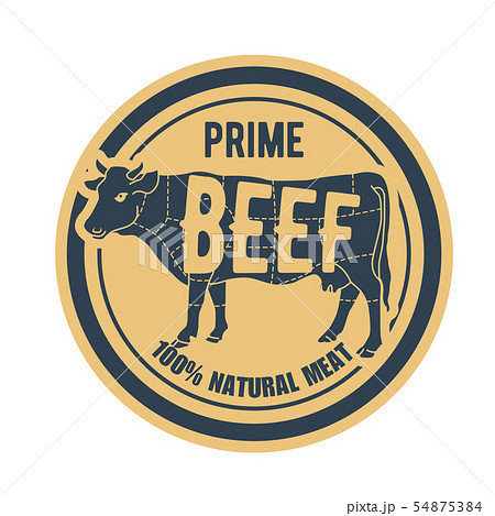 Beef stamp - label with cow, natural prime meat 54875384