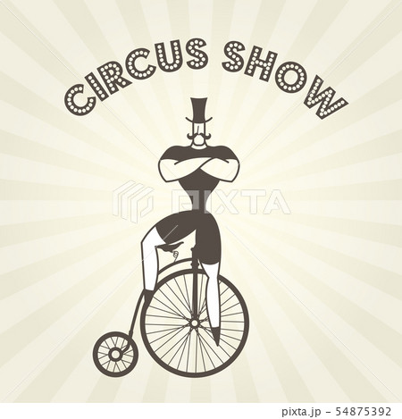 Circus actor on retro bicycle - strongman on old Circus actor on retro bicycle - strongman on old 54875392