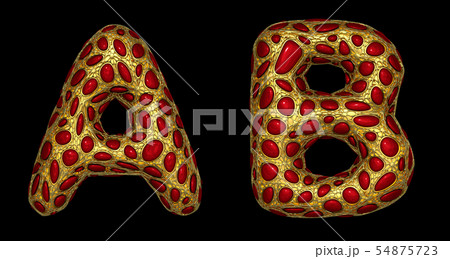 Letter set A, B made of realistic 3d render golden shining metallic. 54875723