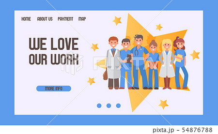 Doctors and medicine clinic main website page concept in flat style on star background vector 54876788
