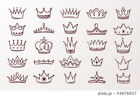 Hand Drawn Crown Set Sketch Queen Or King のイラスト素材