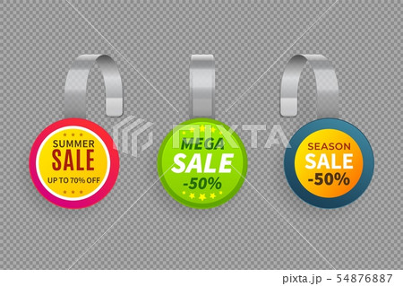 Wobbler sale. 3D template wobblers supermarket bended. Discount store plastic tags vector isolated 54876887