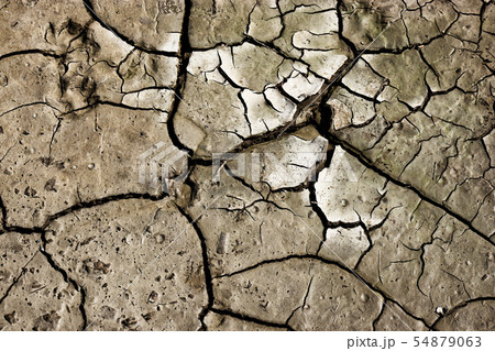Cracked ground from above, Arid Soil, Mud Crack. Cracks on the surface of the earth are altered by 54879063