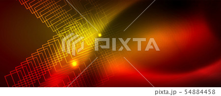 Neon glowing techno lines, hi-tech futuristic abstract background template, vector 54884458