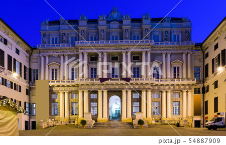 View of the Facade of palace or Palazzo Ducale in Genoa at dusk View of the Facade of palace or Palazzo Ducale in Genoa at dusk 54887909