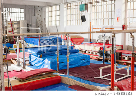 Various gymnastic equipment at acrobatic center Various gymnastic equipment at acrobatic center 54888232