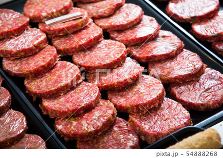 counter with assort of hamburguesa counter with assort of hamburguesa 54888268