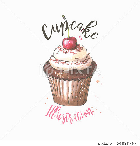 Vector hand drawn illustration of cupcake with Vector hand drawn illustration of cupcake with 54888767