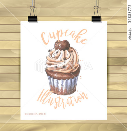 Vector hand drawn illustration of cupcake with 54888772