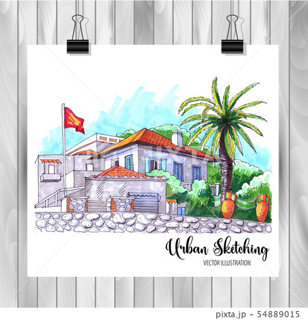 Hand drawn City Sketch for your design,Drawn in Hand drawn City Sketch for your design,Drawn in 54889015