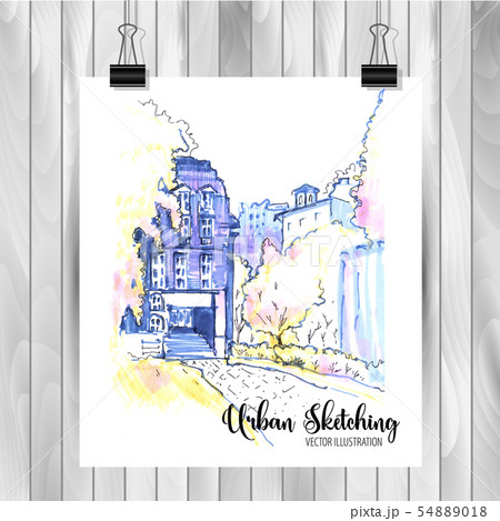 Hand drawn City Sketch for your design,Drawn in Hand drawn City Sketch for your design,Drawn in 54889018