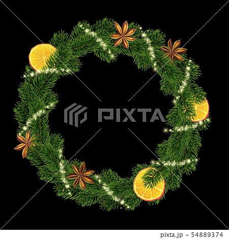 Xmas Wreath. Garland of spices, orange and fir Xmas Wreath. Garland of spices, orange and fir 54889374