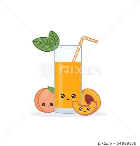 Cute kawai smiling cartoon peach juice. Vector Cute kawai smiling cartoon peach juice. Vector 54889559