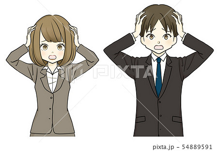 スーツ 頭を抱える女性 男性 ショックのイラスト素材