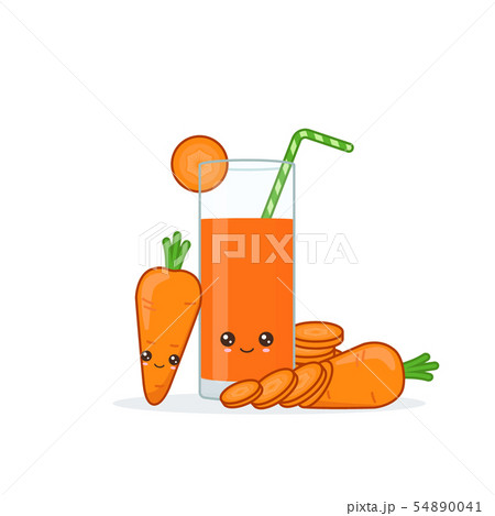 Cute kawai smiling cartoon carrot juice. Vector 54890041