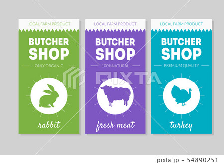 Butcher Shop Packaging Labels Set, Rabbit, Fresh Meat, Turkey Vector Illustration 54890251