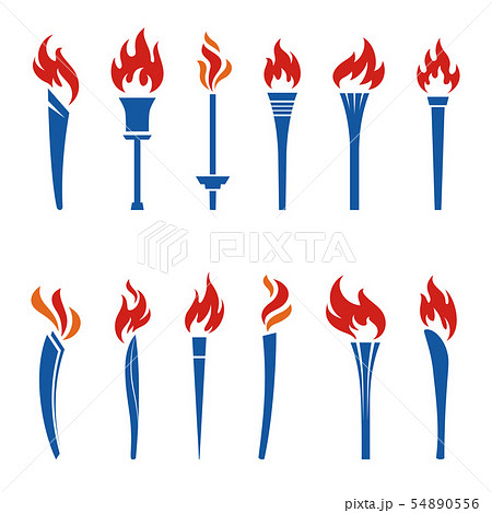 色々なオリンピック聖火のアイコン カラーシンボルのイラスト素材