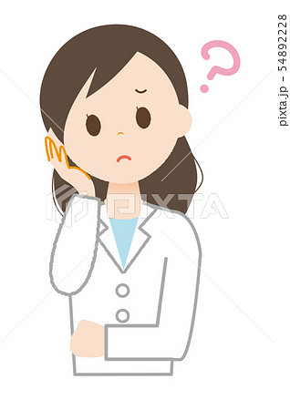 悩む白衣の女性のイラスト素材