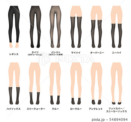 靴下の長さの種類一覧のイラスト素材