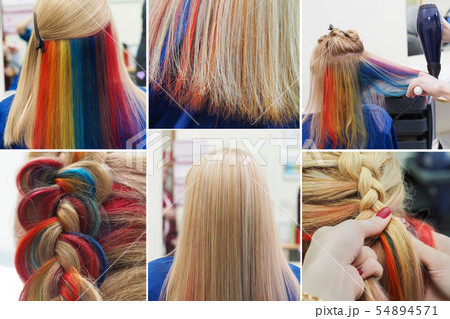Collage of multi-colored hair.  54894571