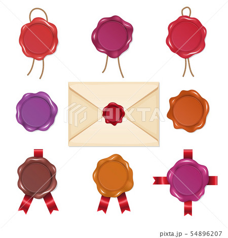 Cartoon wax seals in vintage style. Vector illustrations set isolate on white 54896207