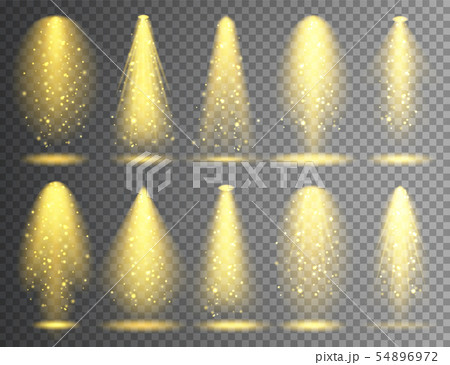 Vector spotlight set. Bright Christmas glowing light beam with sparkles. Transparent realistic Vector spotlight set. Bright Christmas glowing light beam with sparkles. Transparent realistic 54896972