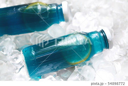 Detox blue lemonade in glass bottle for healthy nutrition diet 54898772