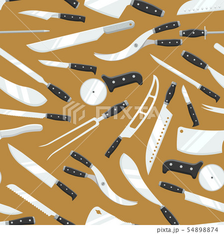 Kitchen knives vector butcher meat knife set chef cutting with kitchen drawknife or cleaver and 54898874