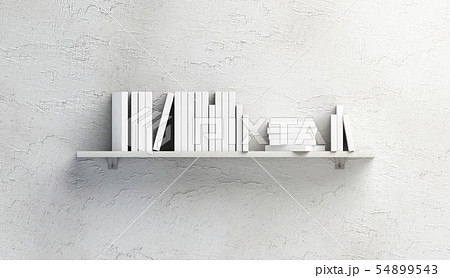 Blank white stack of books mockups on shelf 54899543