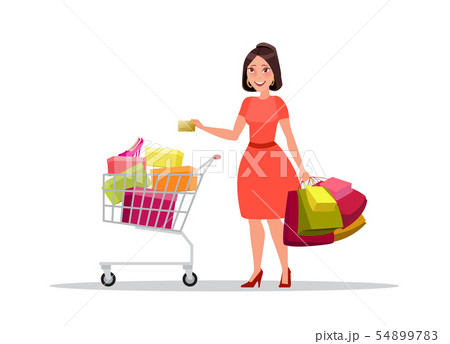 Happy shopping girl or woman with bags. Big Sale. 54899783