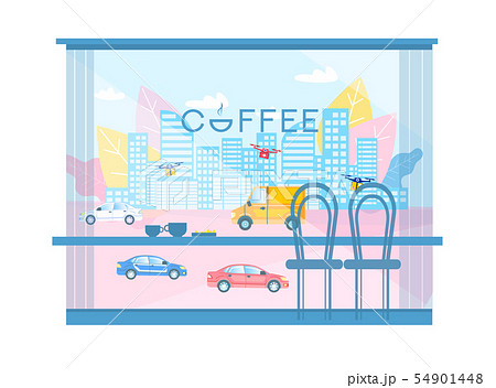 Modern City Cartoon View from Coffee Shop Windows 54901448