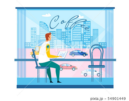 Businessman Working on Laptop at Modern City Cafe 54901449