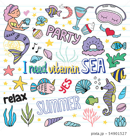 Sea doodle set. Hand drawn illustration in vector. Sea doodle set. Hand drawn illustration in vector. 54901527
