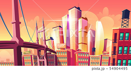 Growing future city metropolis background, bridge 54904495