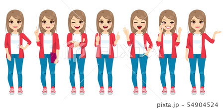 Teenage girl standing different expressions 54904524