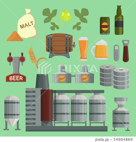 Beer brewing process factory flat style beer production keg, hops, plant opener brewing process Beer brewing process factory flat style beer production keg, hops, plant opener brewing process 54904869