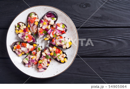 Traditional  Peruvian food background with mussels 54905064
