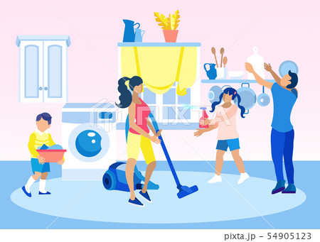Children Help Parents to Clean Home Illustration Children Help Parents to Clean Home Illustration 54905123