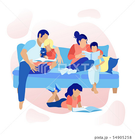 Family Book Reading at Home Cartoon Illustration Family Book Reading at Home Cartoon Illustration 54905258