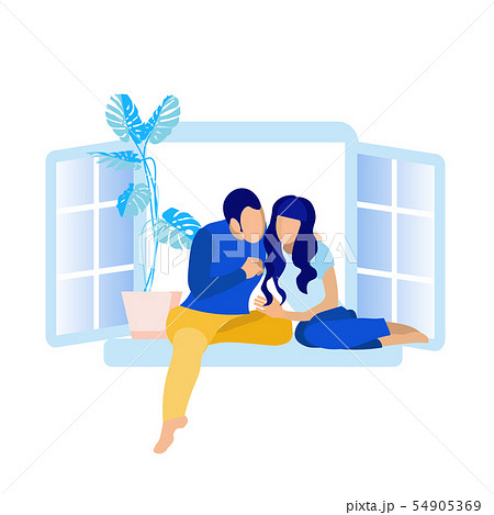 Faceless Couple Sitting on Windowsill Cartoon 54905369