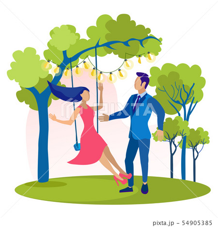 Happy Young Couple in Love Having Fun on Swing 54905385
