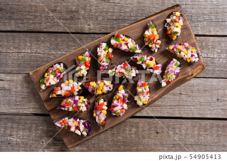 Traditional  Peruvian food background with mussels 54905413