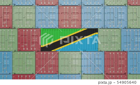 Container with flag of Tanzania. Tanzanian goods related conceptual 3D rendering 54905640